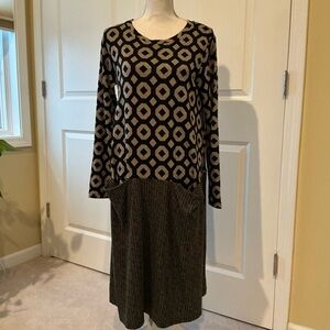 Chic Black and Tan Geometric Dress by Alembika